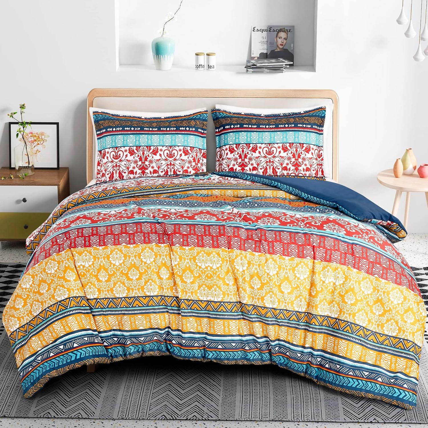 Amara Multicolor Boho Stripe King Microfiber Comforter Set