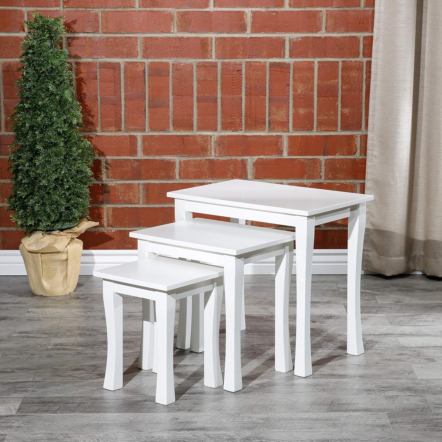 Aspen White 3-Piece Modern Nesting Table Set with Birchwood Veneer