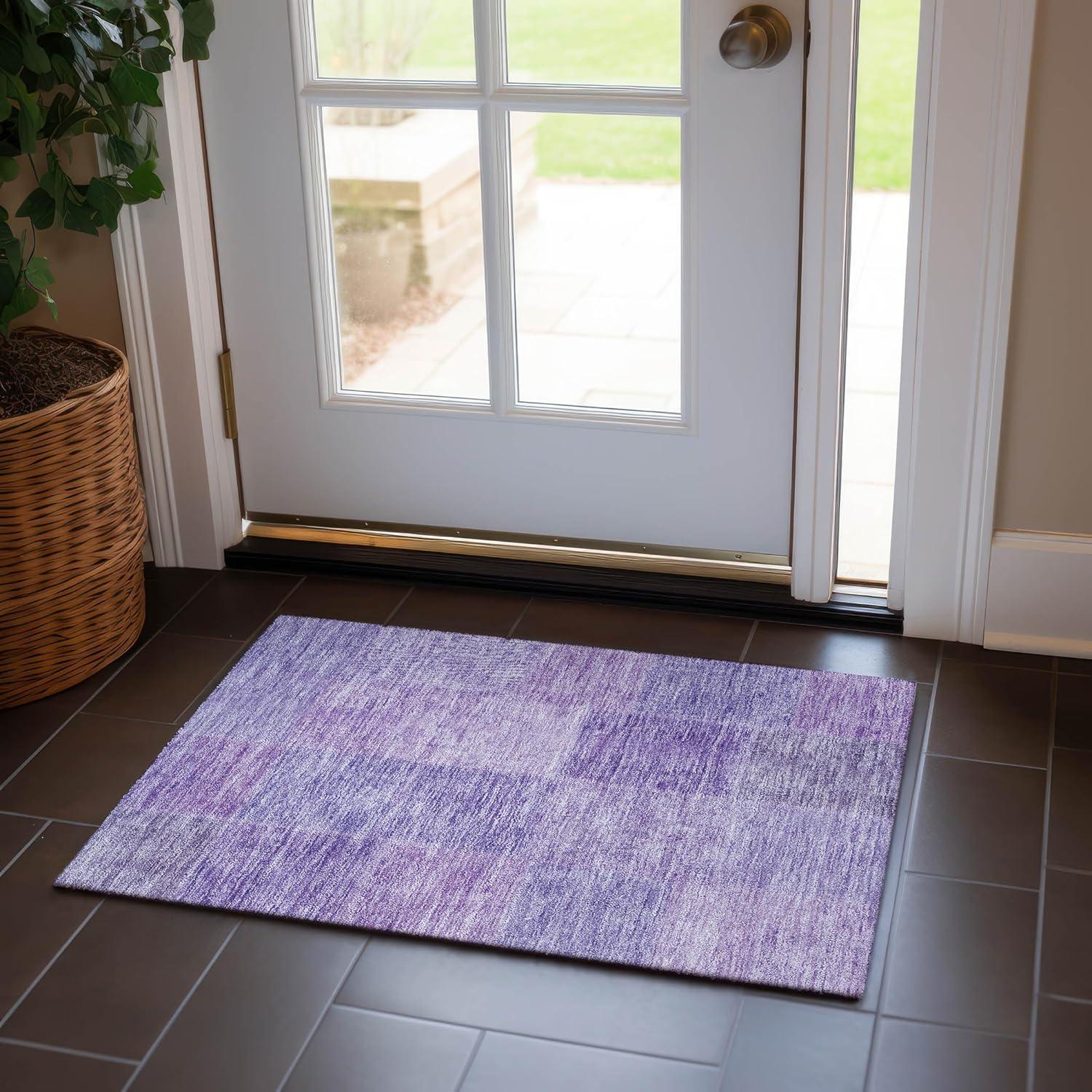 Lavender Patchwork Indoor/Outdoor Machine-Washable Area Rug