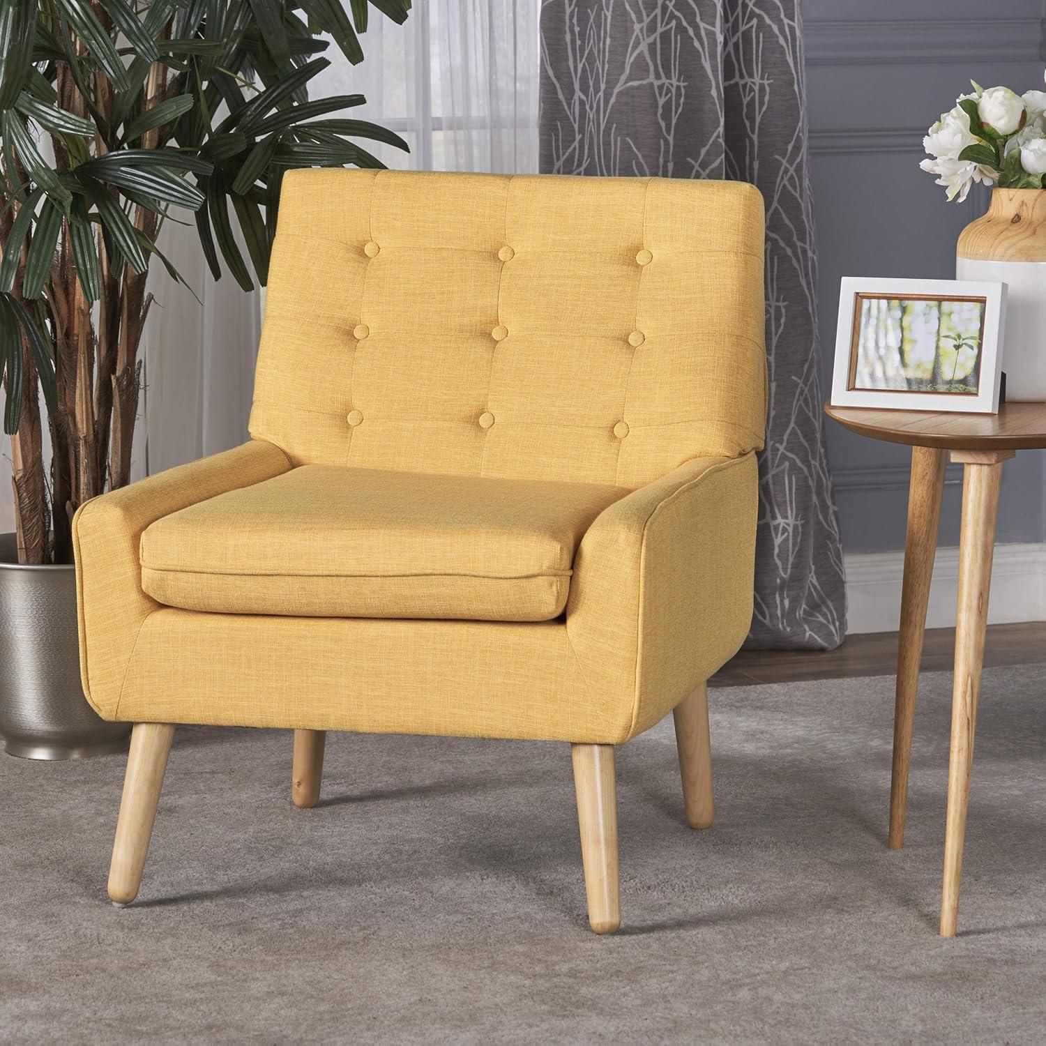 Christopher Knight Home Eilidh Mid Century Tufted Accent Chair Muted Yellow: Polyester Upholstery, Hardwood Frame