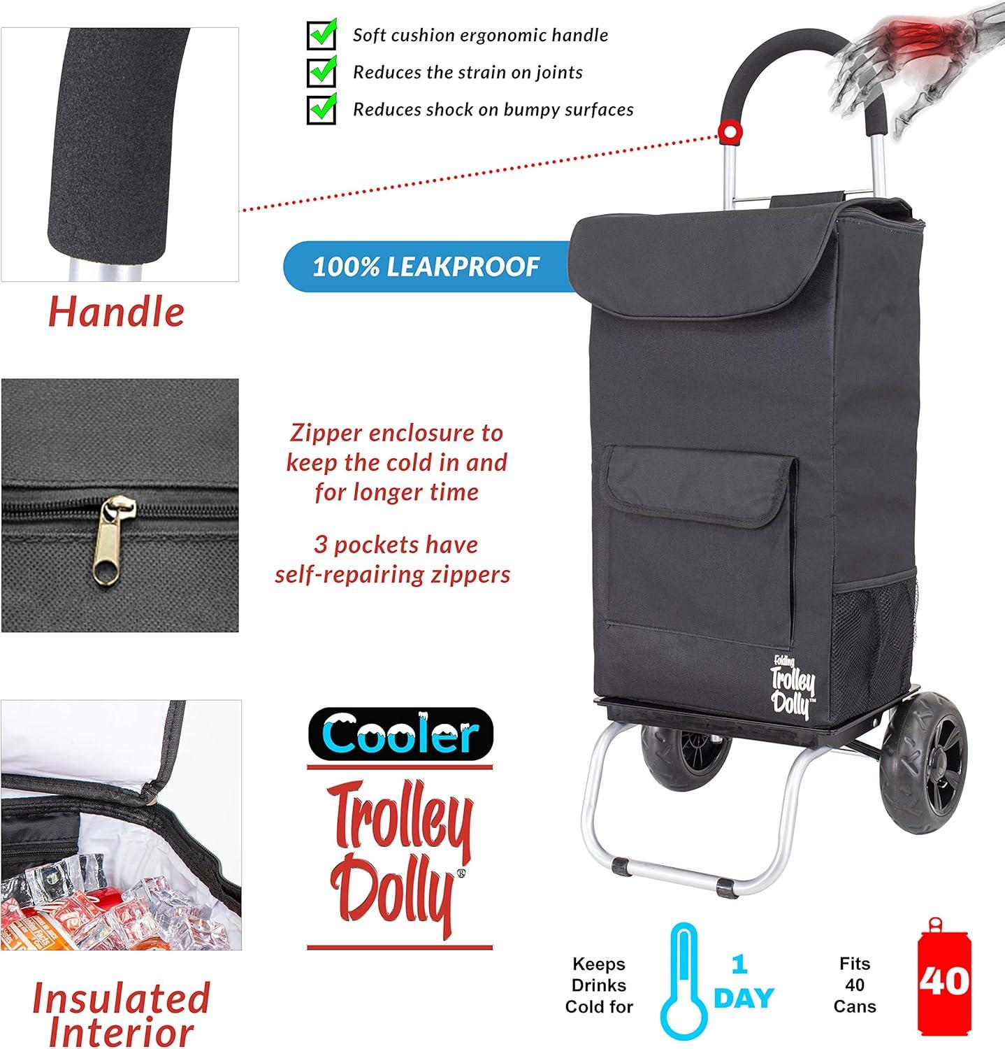 dbest products Cooler Trolley Dolly, Black Insulated cooler bag folding collapsible rolling shopping grocery tailgating bbq beer ice cart