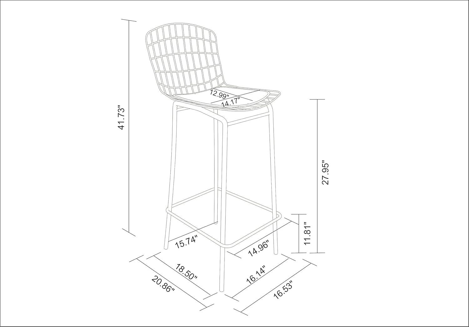 Madeline 41.73" Black Metal Barstool with Leather Seat