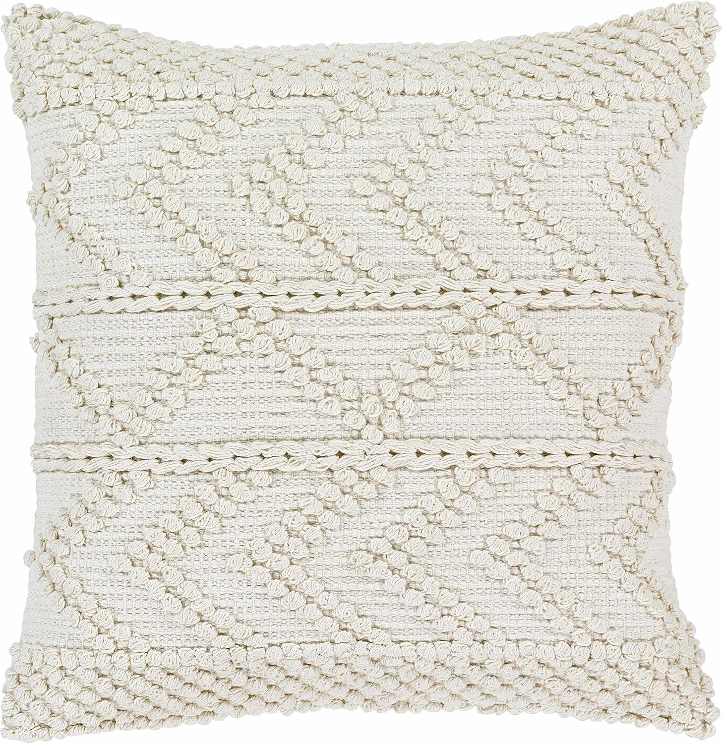 Hauteloom Sumiton Cotton Decorative Throw Pillow Cover - Moroccan Aztec High Low Textured Cushion Cover - Cream - 22" x 22" Pillow Cover