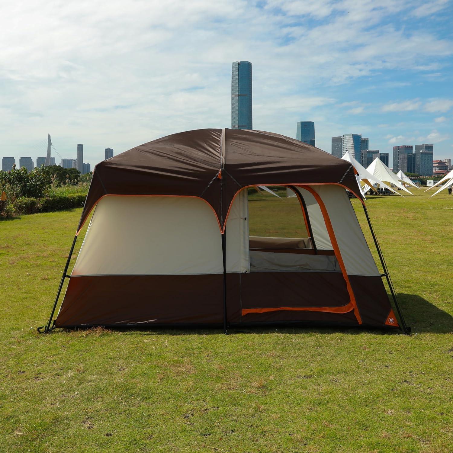Large Gray and Orange Waterproof 6-Person Cabin Tent