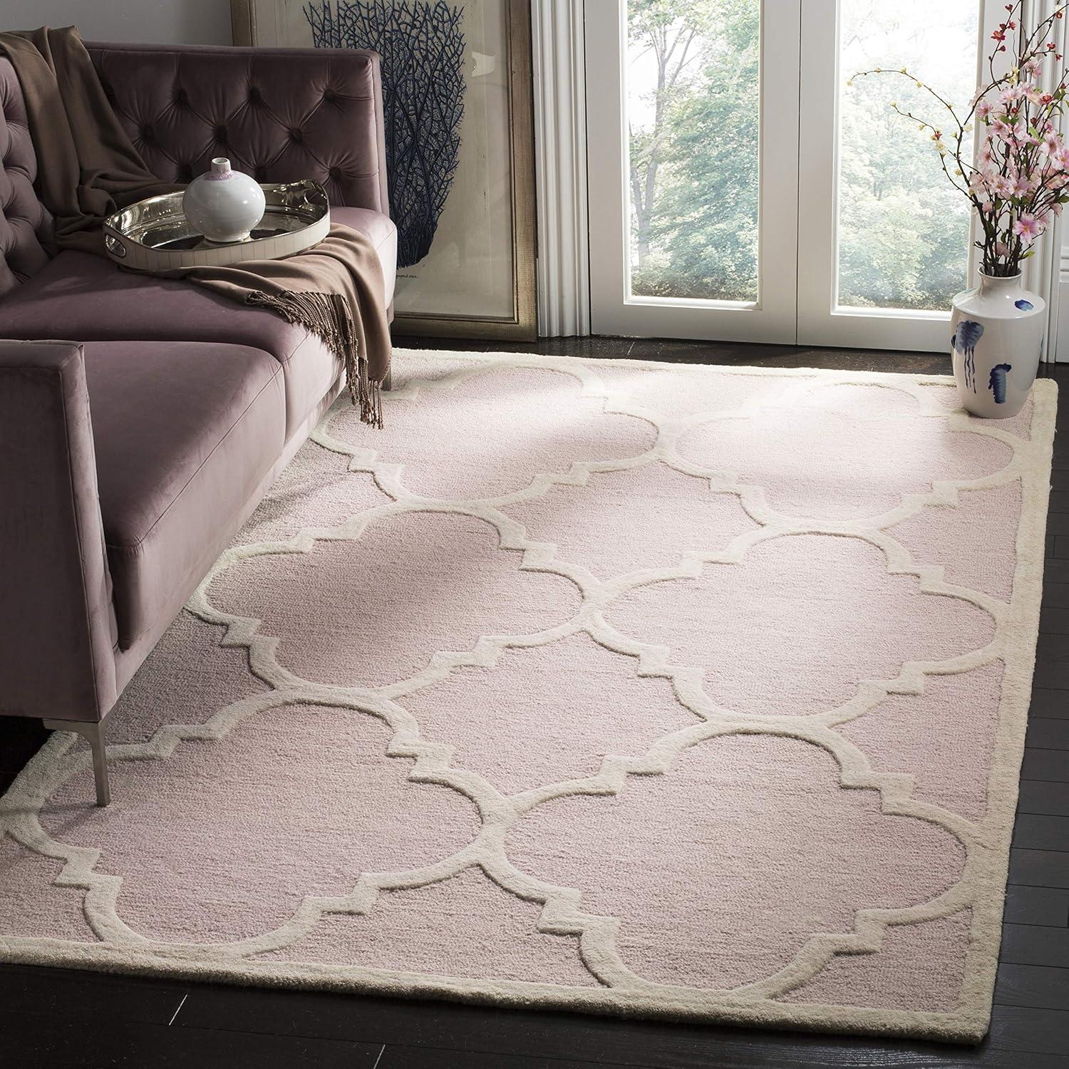 SAFAVIEH Cambridge Justine Geometric Wool Area Rug, Light Pink/Ivory, 5' x 8'