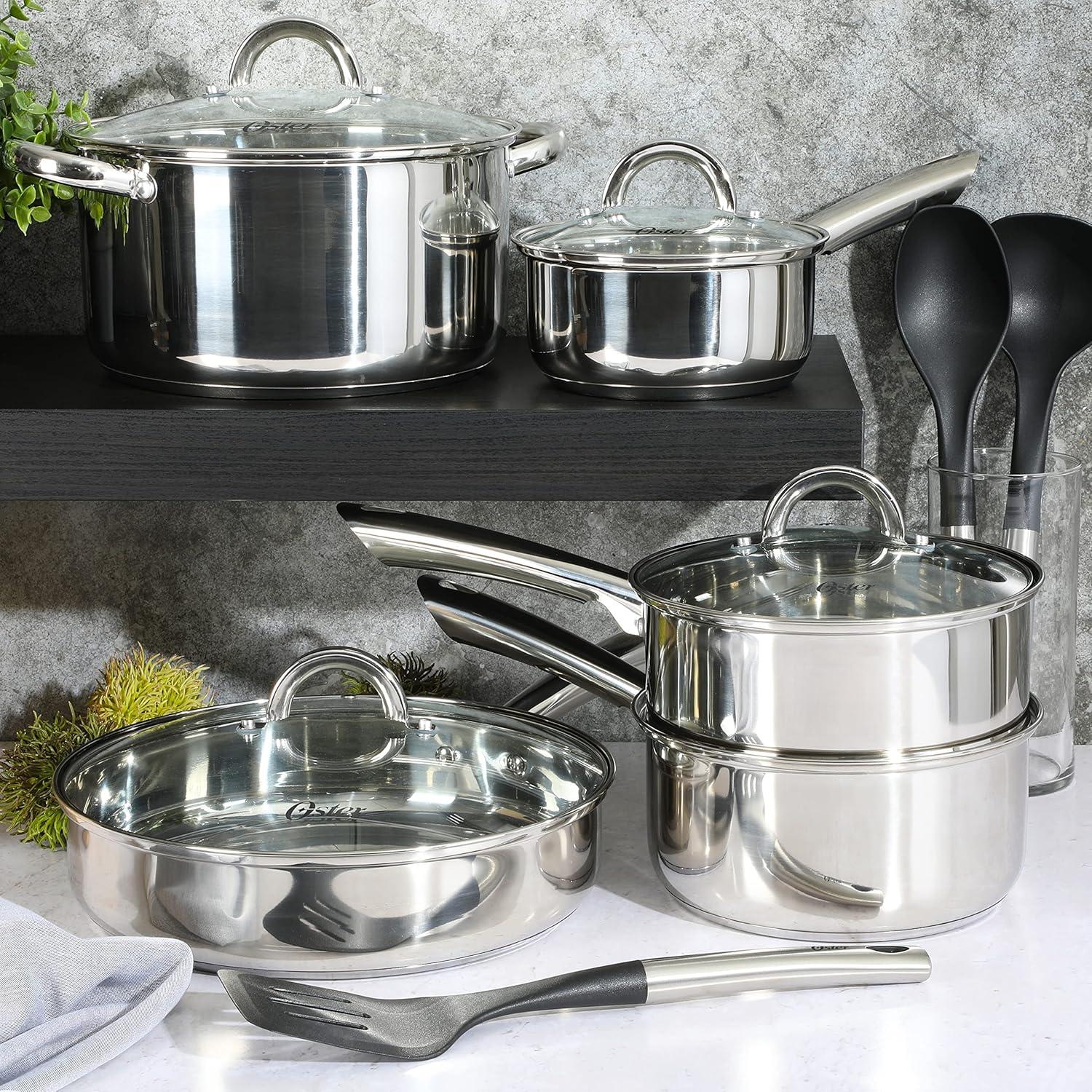 Oster Sangerfield 12 Piece Stainless Steel Cookware Set W/ Kitchen Tools