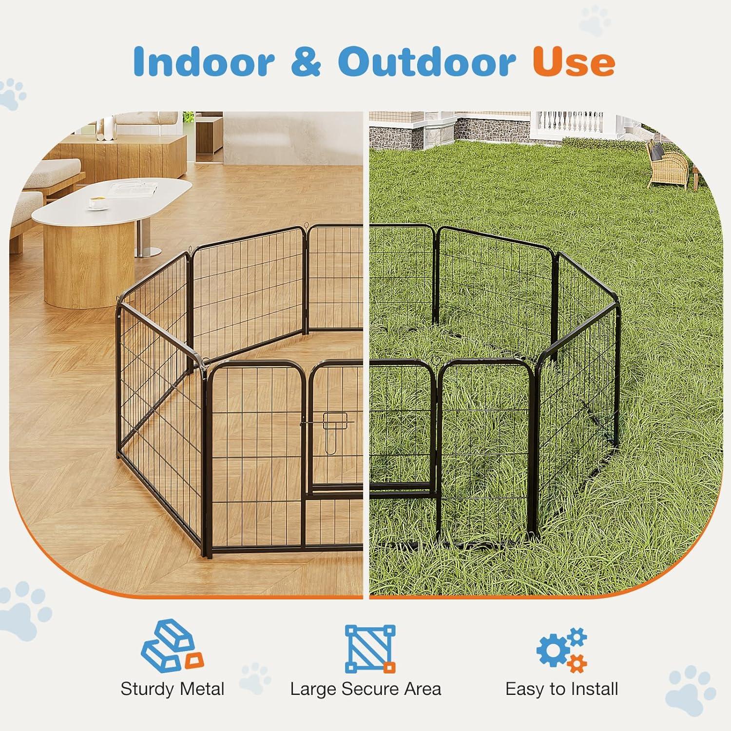 Dog Playpen Indoor Fence 8Panel 24" Height Metal Exercise Pen with Door Small Puppy/Medium/Large Dogs Animal Pet for Outdoor, Garden, Yard