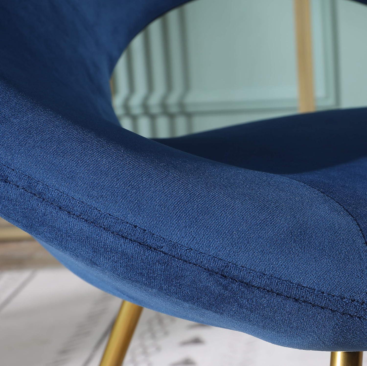 Blue Velvet Upholstered Accent Chair with Gold Base