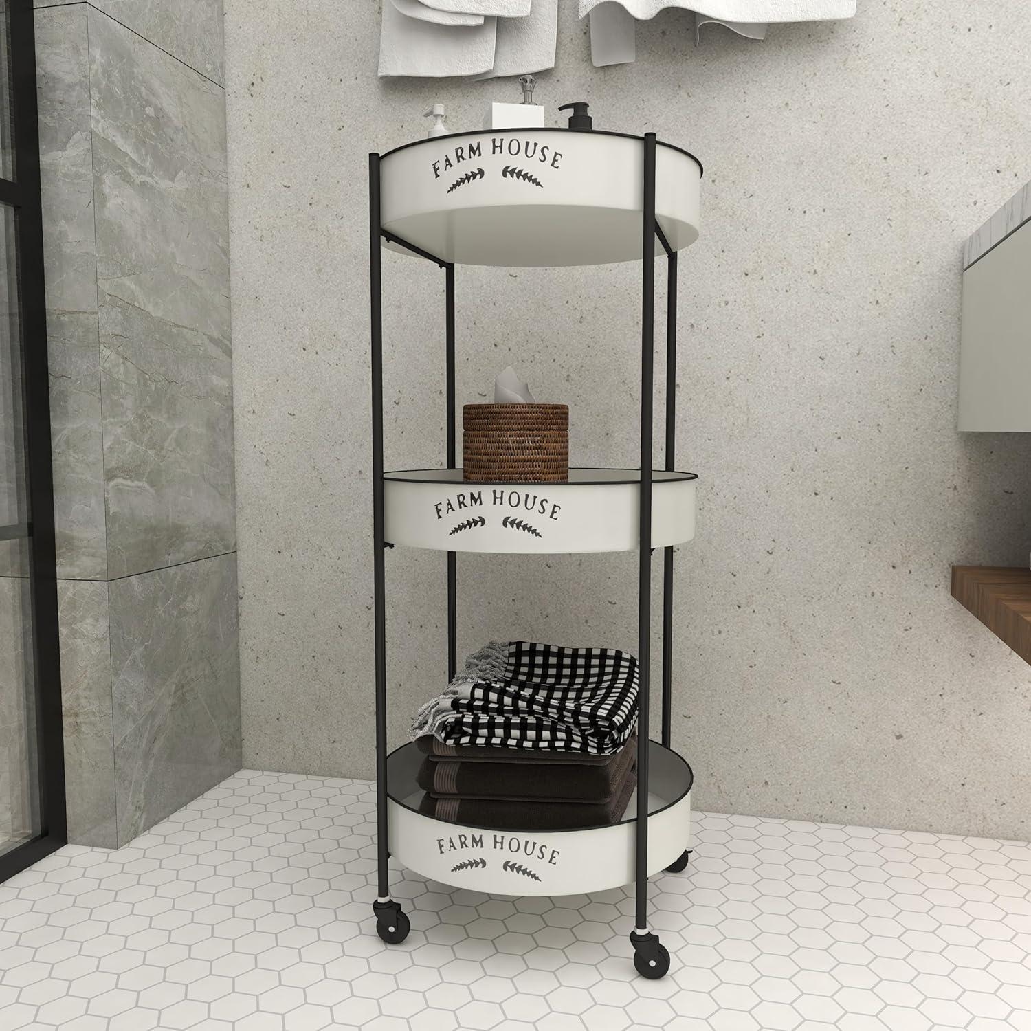 34'' x 16'' Farmhouse Metal Storage Cart White - Olivia & May: Decorative Storage Bins, Tabletop Bin, Adult Assembly Required