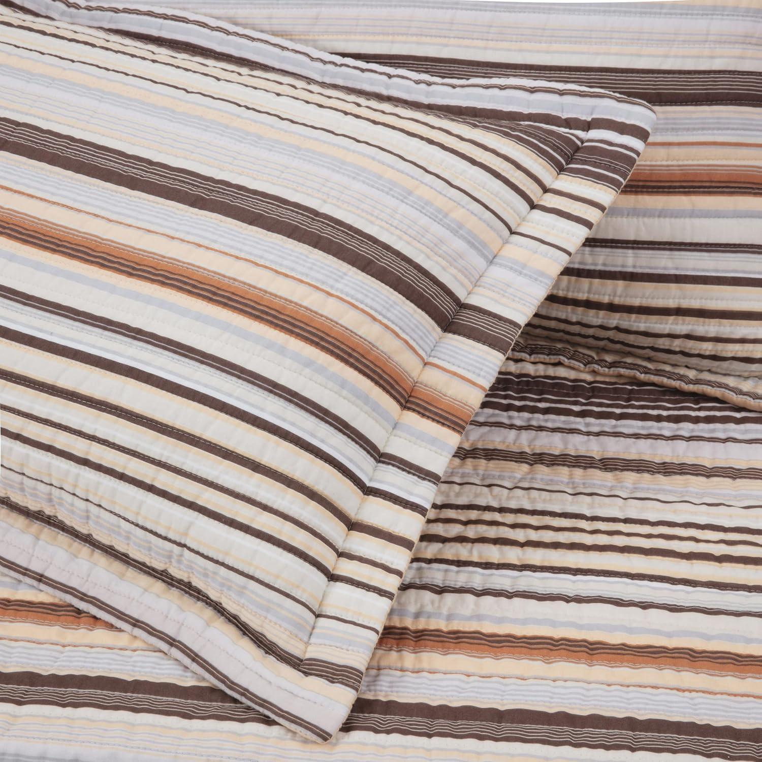 Chezmoi Collection Cotton Quilted Striped Quilt Set