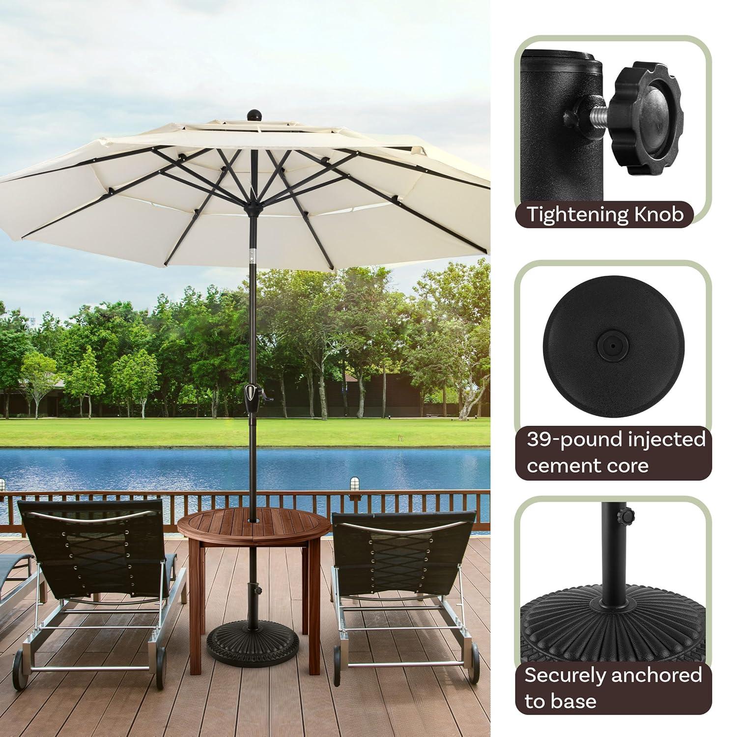 Pure Garden 39lb Round Outdoor Patio Umbrella Base Black: Resin & Cement, No Assembly, UV-Resistant