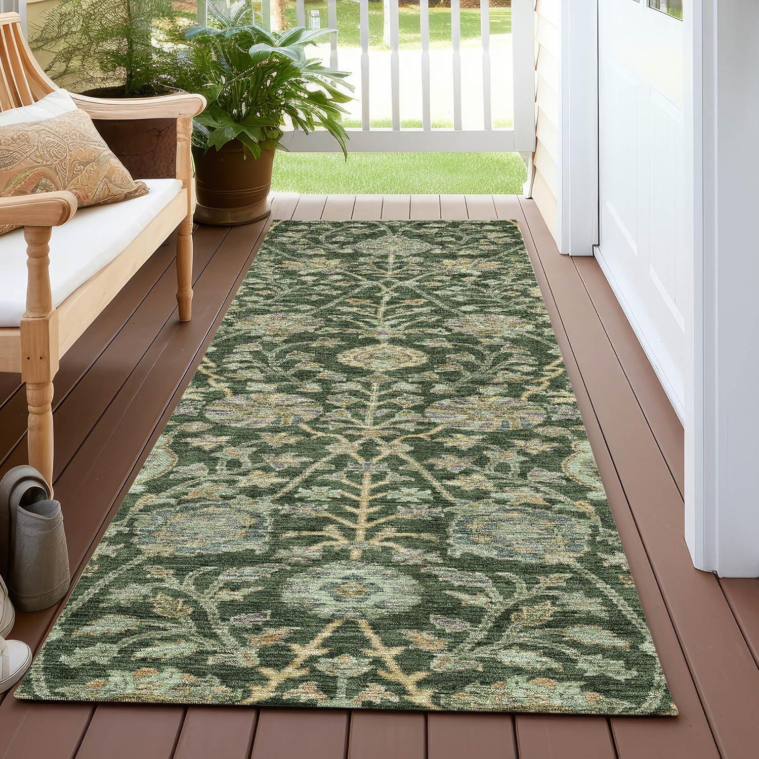 Machine Washable Indoor/Outdoor Chayden ACN1087 Green Rug