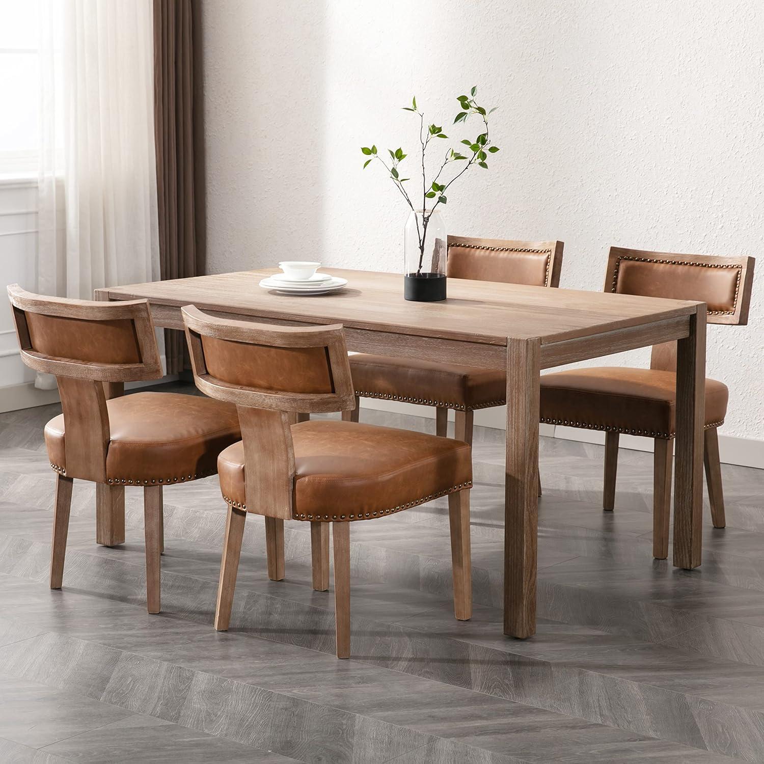 Gracie Oaks Inelda Mid Century Upholstered Dining Chairs Side Chairs Farmhouse Faux Leather Dining Chair with Wood Legs (Set of 2)