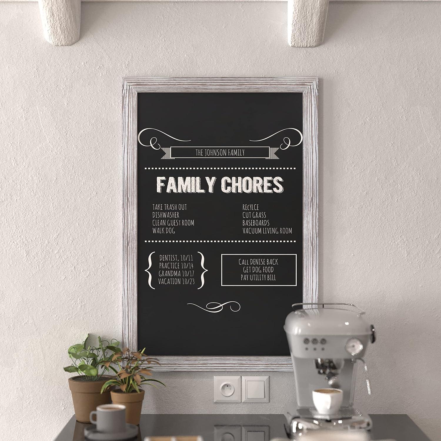 HBCY Creations White Washed Magnetic Wall Chalkboard, Extra Large 24" x 36" Framed Decorative Chalkboard with Eraser - For Kitchens, Weddings, Menus and More!