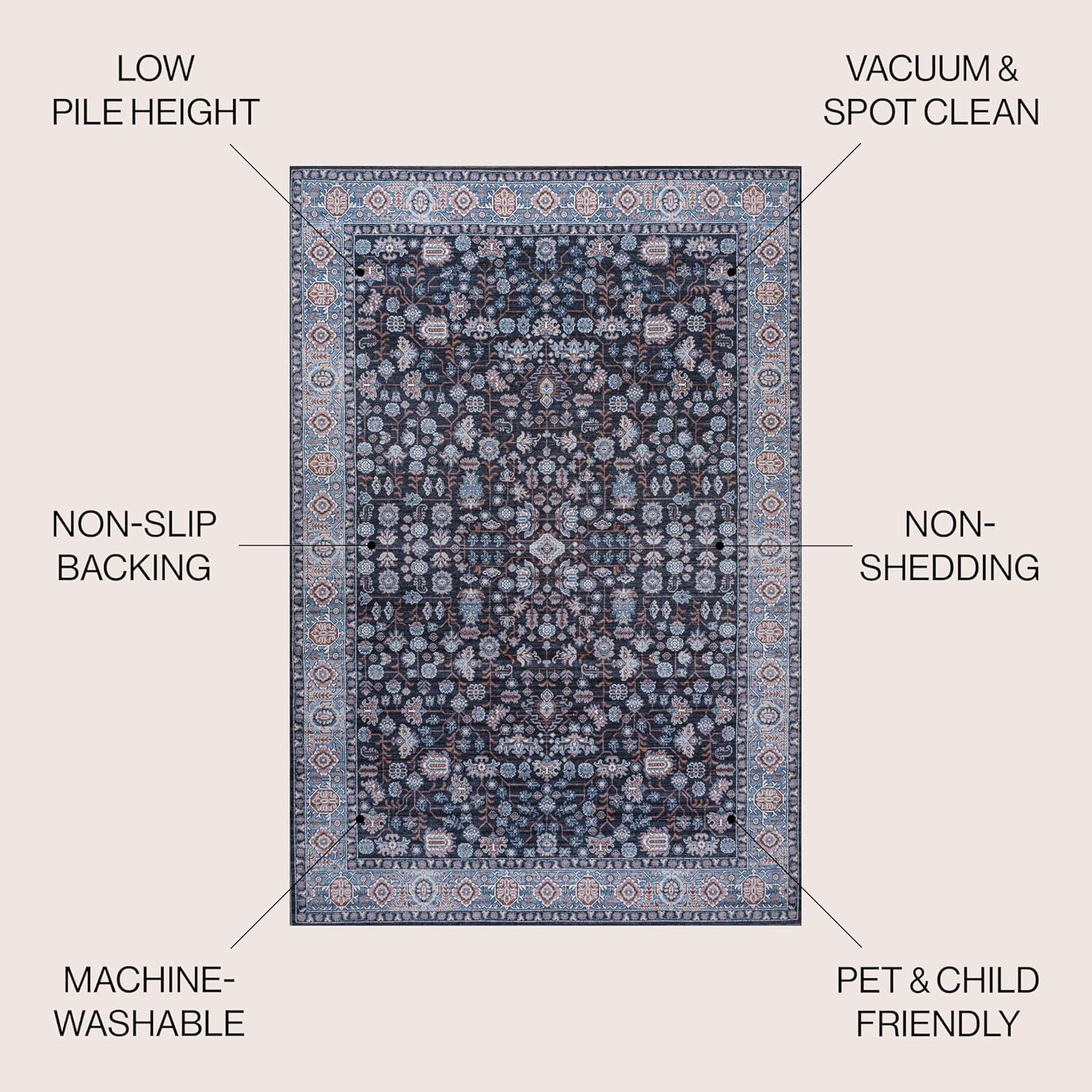 Kemer All-Over Persian Machine-Washable Black/Blue 3 ft. x 5 ft. Area Rug - JONATHAN Y