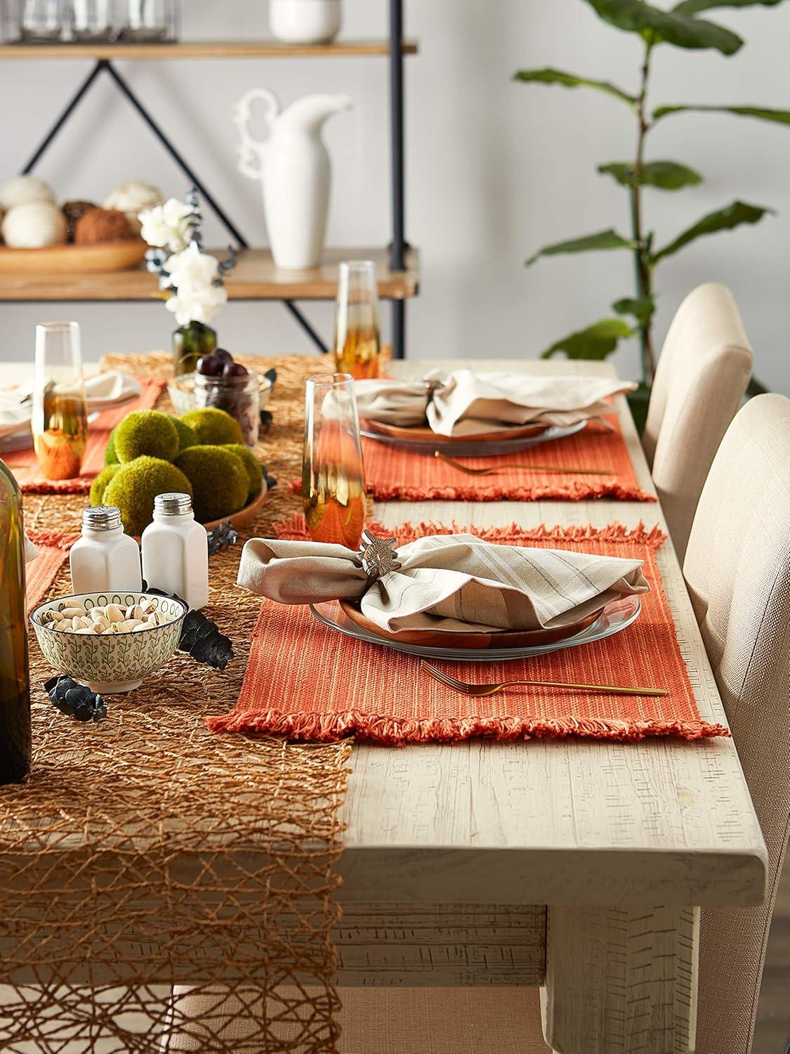 Spice Orange Woven Fabric Fringe Placemats Set of 6