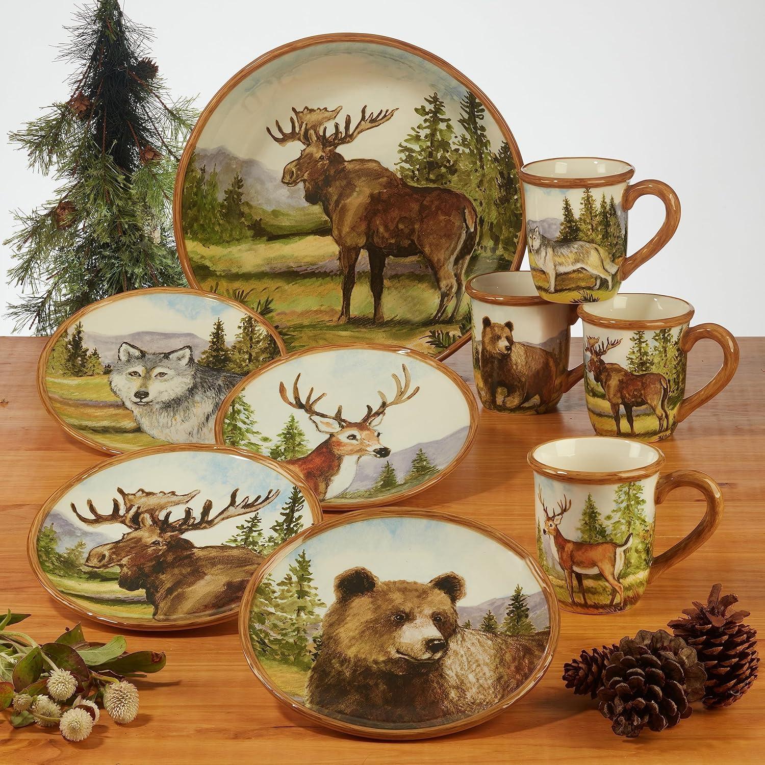 Rustic Wildlife Ceramic 16-Piece Dinnerware Set in Multicolor