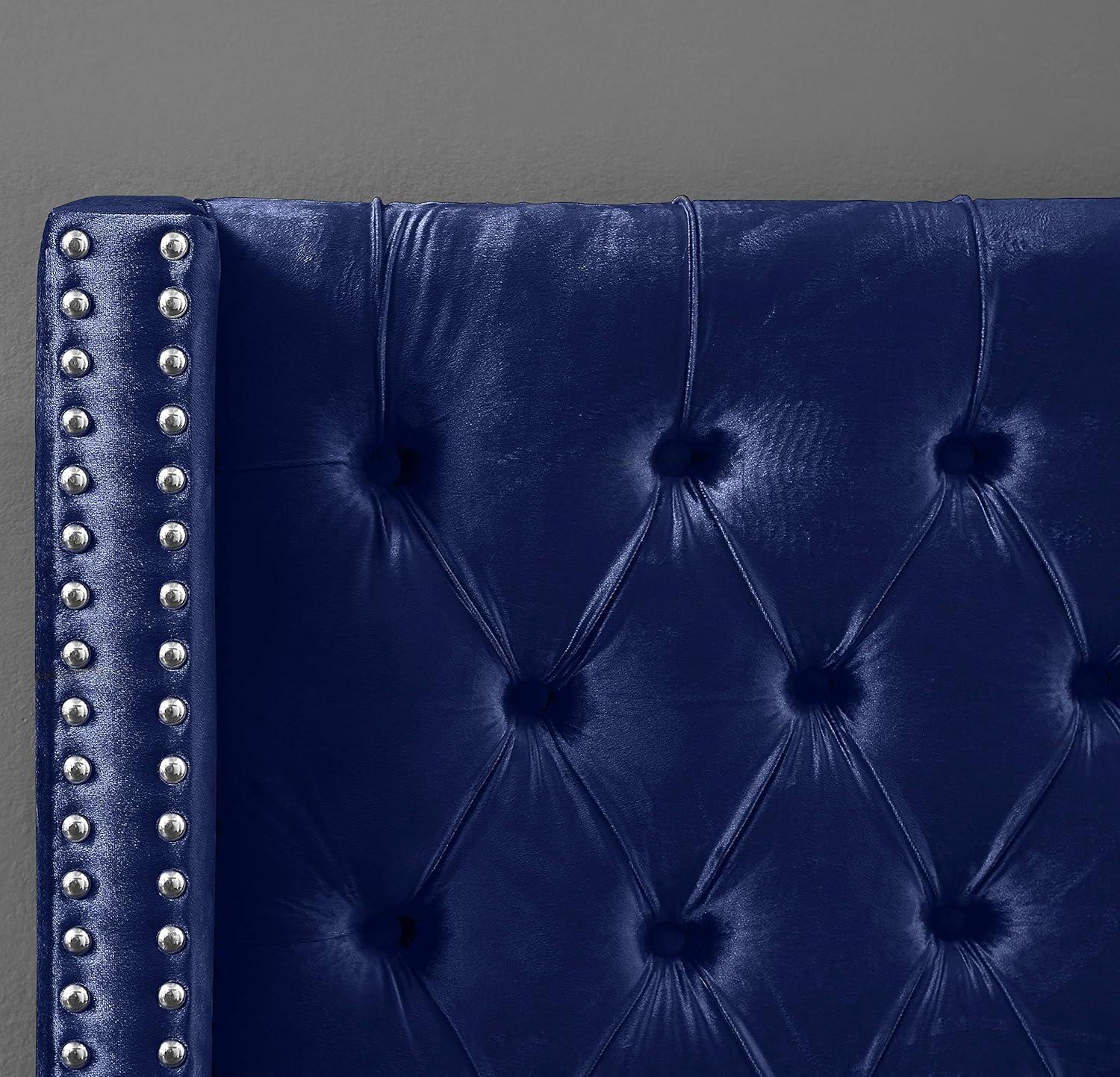 Meridian Furniture Aiden Velvet Queen Bed-Color:Navy Velvet,Style:Contemporary