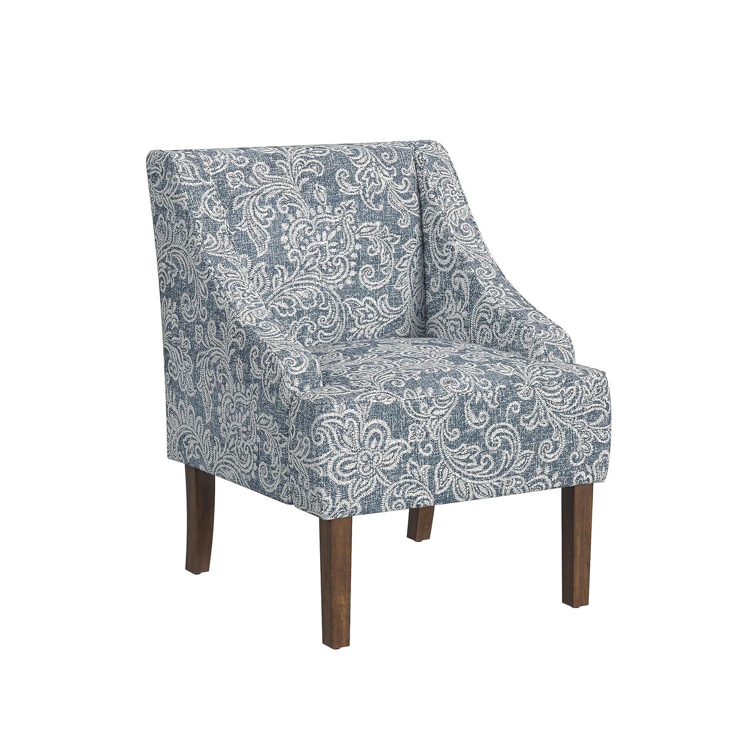 Classic Swoop Arm Chair Jacobean Print Denim - HomePop: Upholstered Polyester, Foam Fill, Hardwood Frame