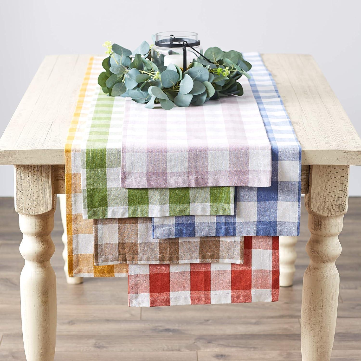 Stonewash Blue Cotton Buffalo Check Table Runner, 14x72
