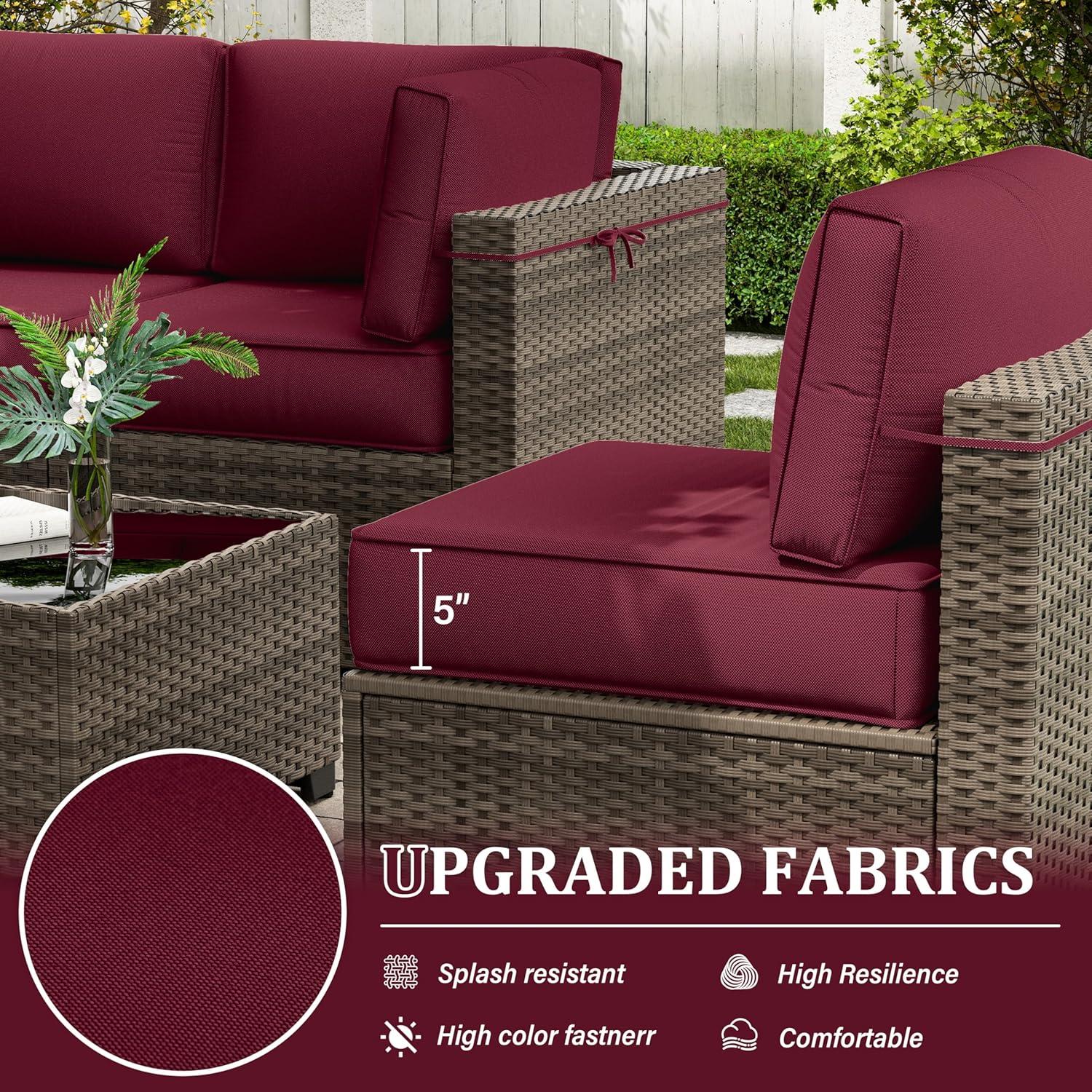 Kimunuk 14 Piece Outdoor Furniture Replacement Cushions, 5" Foam Foam High-Density, Fits 6-Seat Sectional Rattan Conversation Set, Patio Water-Resistant Sofa Cushions, Light Grey