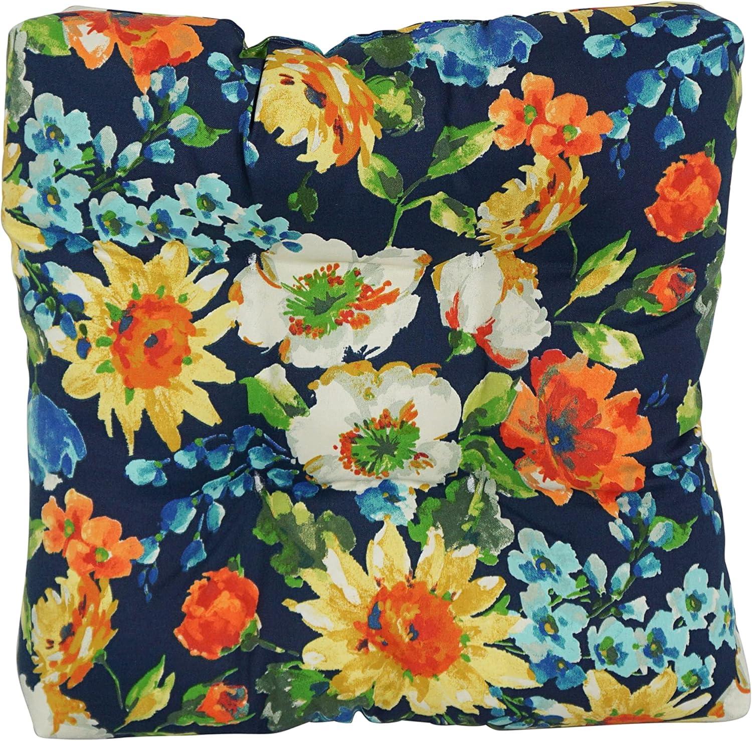 Colorful Floral Polyester Tufted Dining Chair Cushions, Set of 2