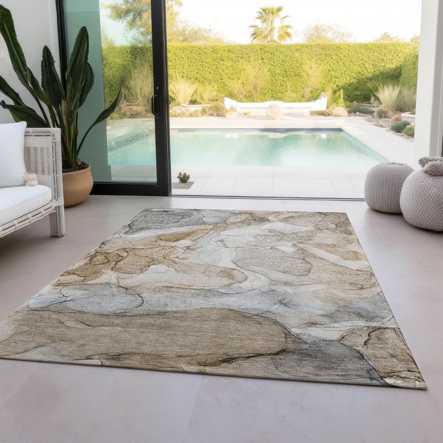 Addison Rugs Chantille ACN512 Beige 8' x 10 Indoor Outdoor Area Rug, Stain Resistant, Machine Washable, Non Shedding, Bedroom, Living Room, Dining Room, Kitchen Rug