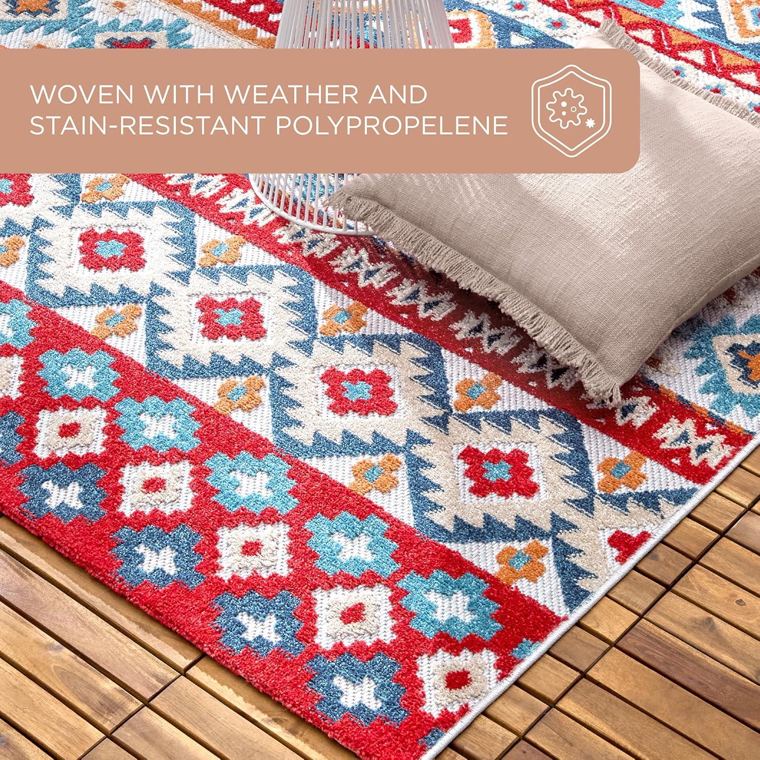 TOWN & COUNTRY EVERYDAY Dahlia Southwestern Stripe Outdoor Rug Red/Multi