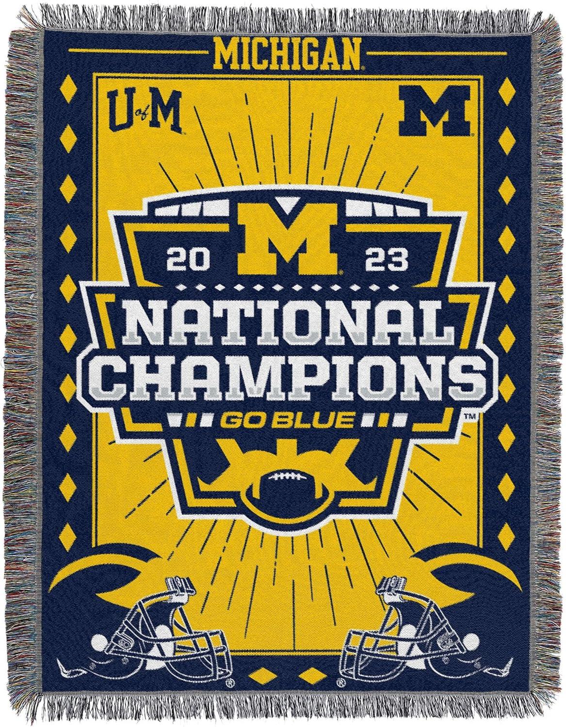 Michigan Wolverines 2023 National Champions Yellow and Blue Tapestry Throw