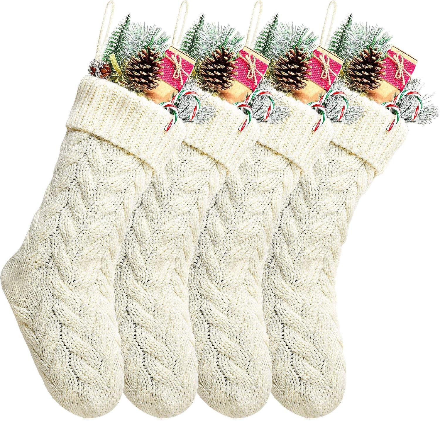 4 Pack Christmas Stockings, 14 Inches Cable Knitted Stocking Gifts & Decoration for Family Holiday Xmas Party Decor