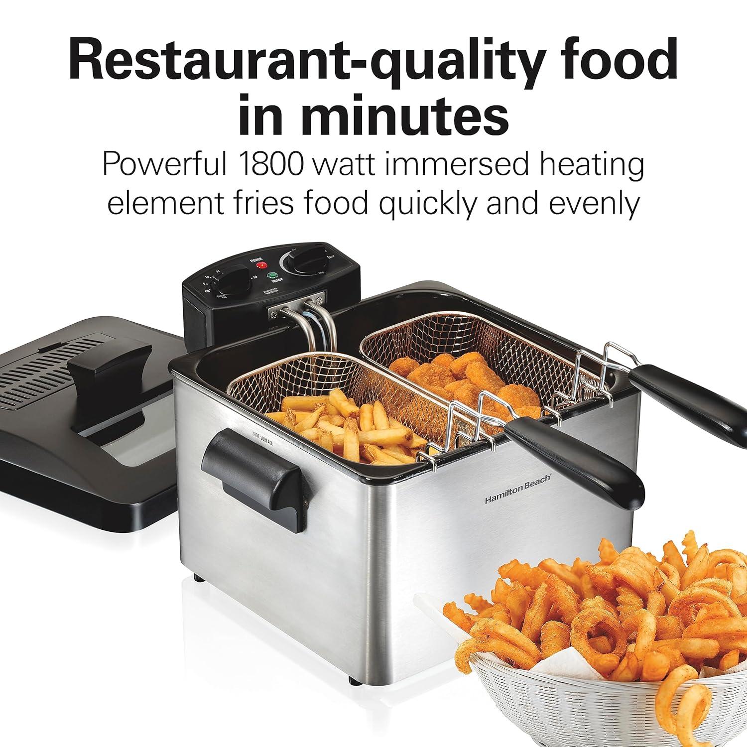 Hamilton Beach Hamilton Beach® Professional-Style Electric Deep Fryer with 12-Cup Food Capacity, Lid with View Window and Three Frying Baskets