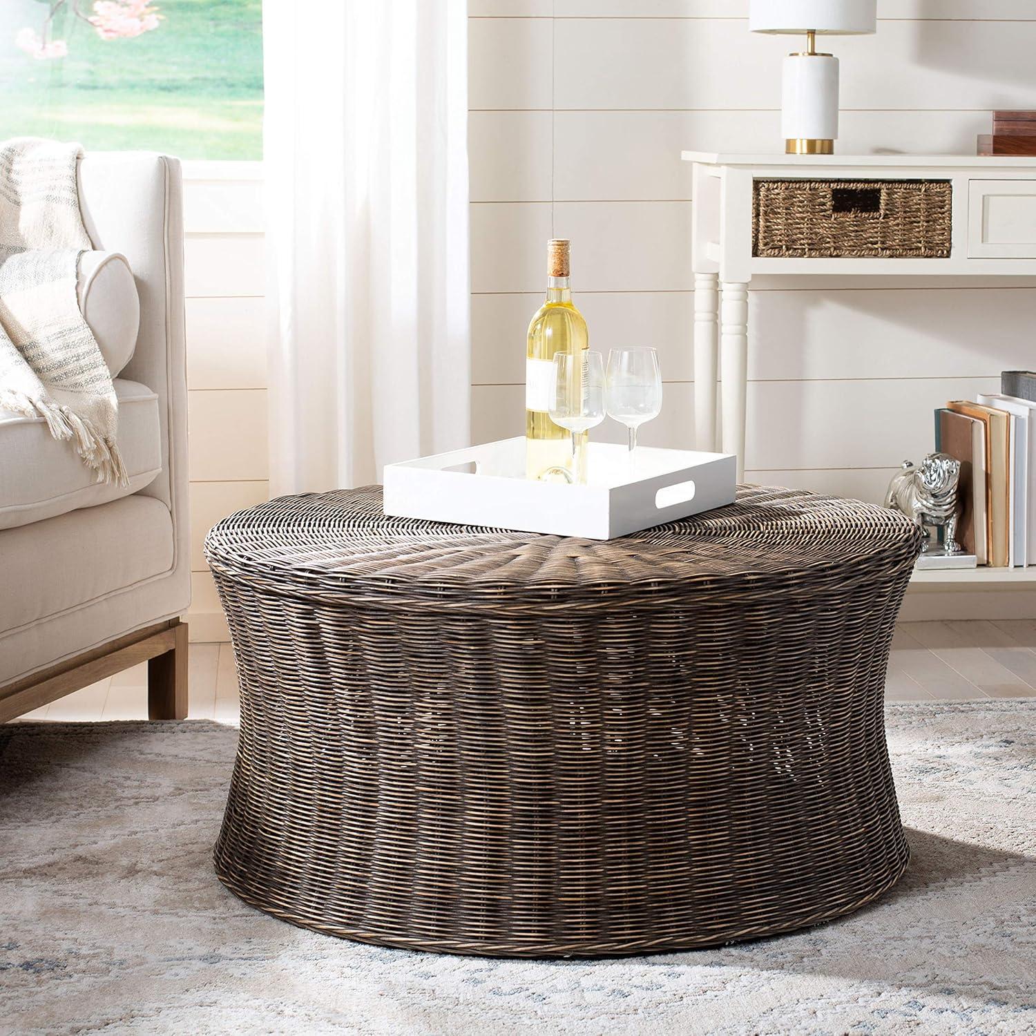 Ruxton Dark Brown Round Rattan Cocktail Table