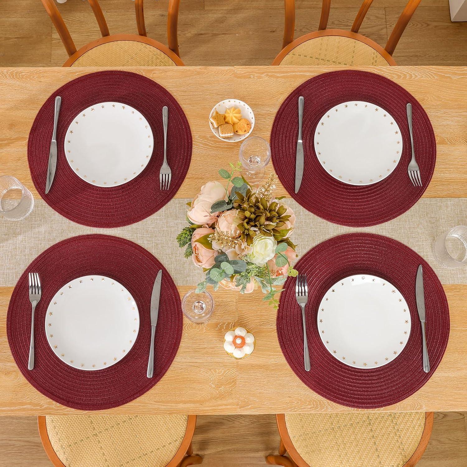 Red 15" Round Cotton Braided Placemats, Set of 4