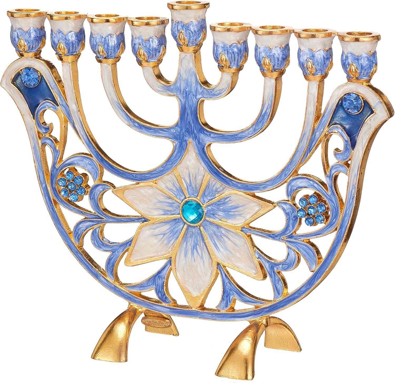 Matashi HandPainted Enamel Menorah Candelabra-Hanukkah Design  Crystal
