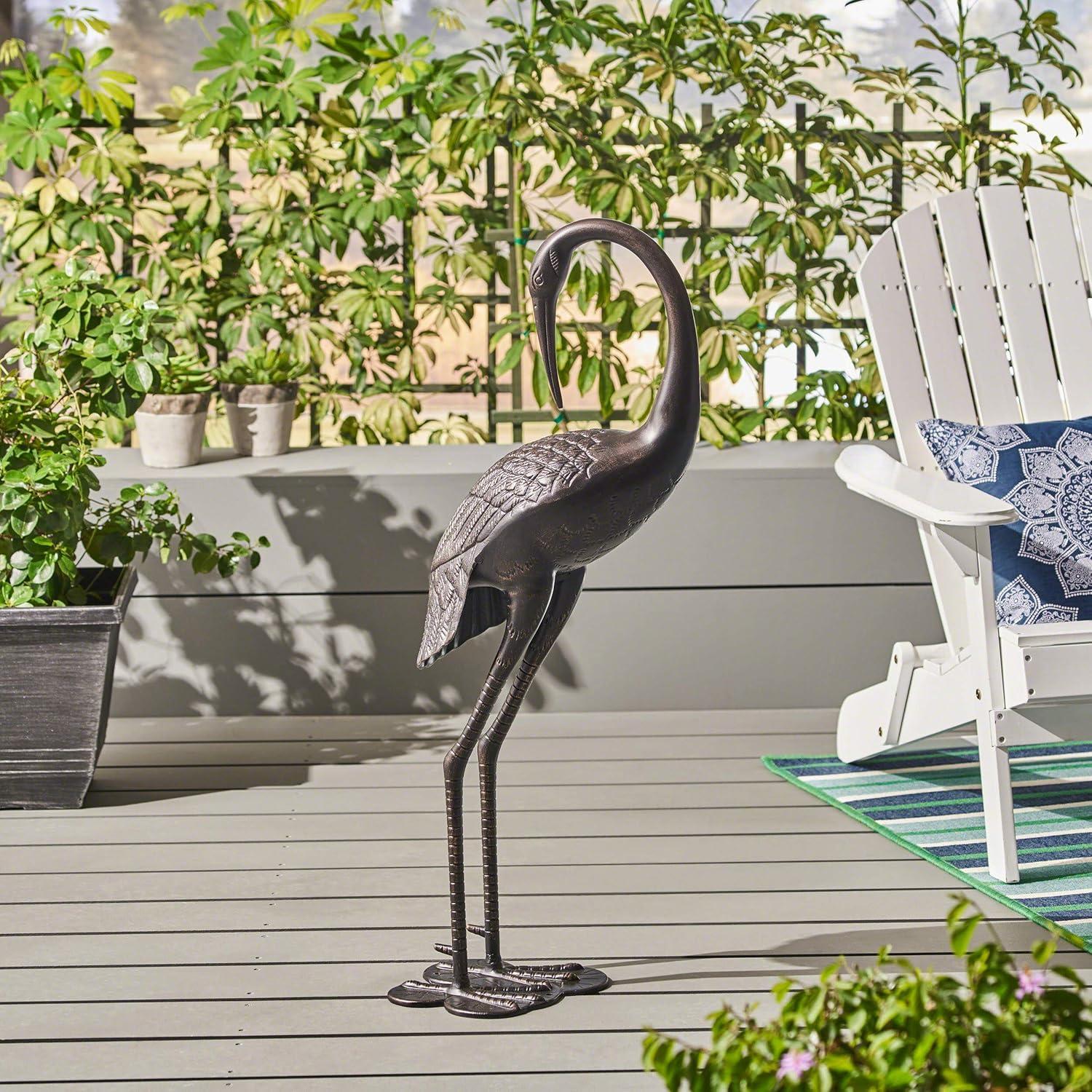 Sunny Outdoor 39 Inch Dark Bronze Aluminum Crane Statue