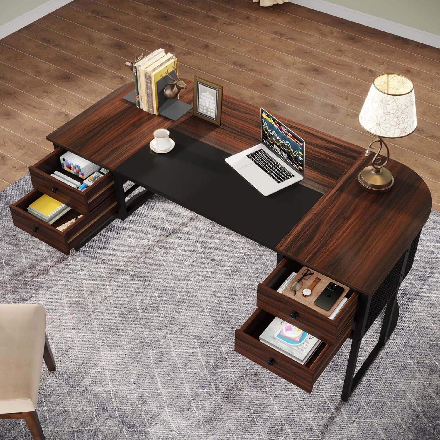 Tribesigns 63-Inch Executive Desk with 4 Drawers, Large Home Office Desk Computer Desk, Business Furniture Desk Workstation for Home Office, Dark Walnut
