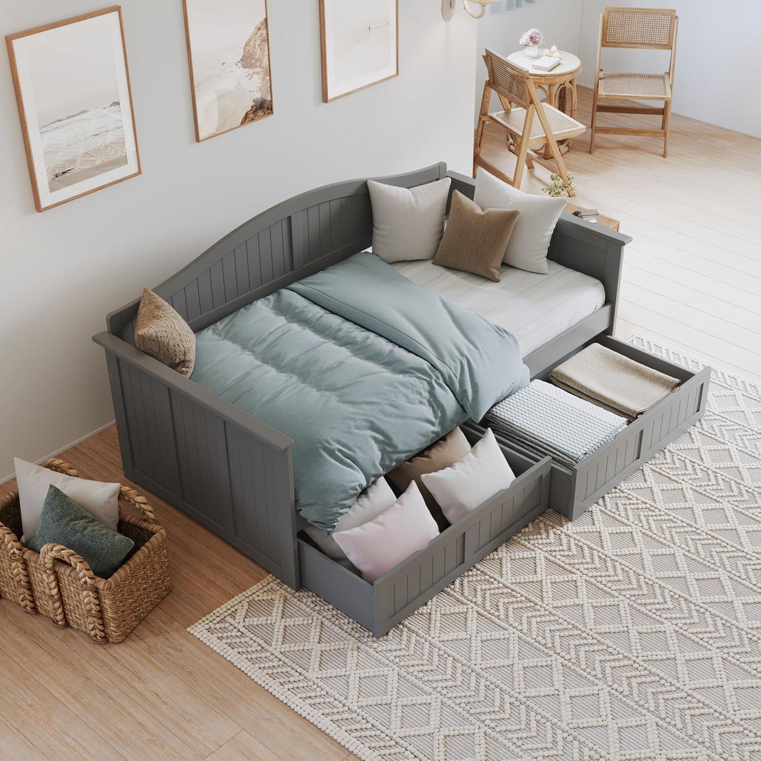 AFI Nantucket Twin Wood Daybed with Set of 2 Drawers in Grey