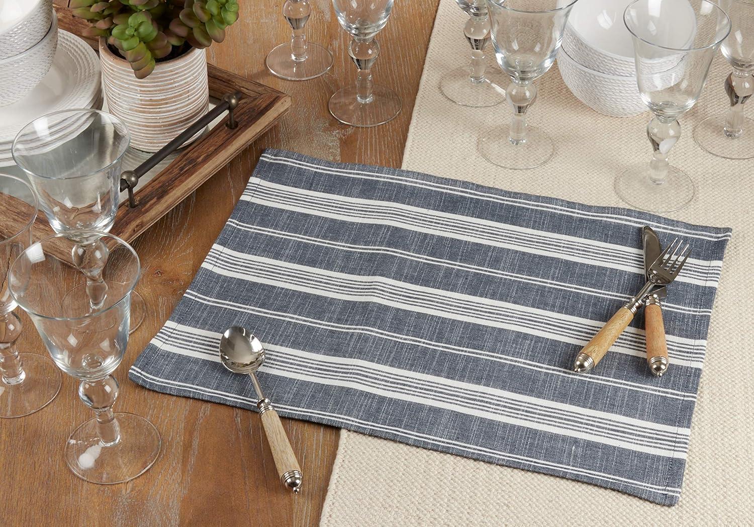 Rustic Black and White Striped Cotton Placemats Set of 4