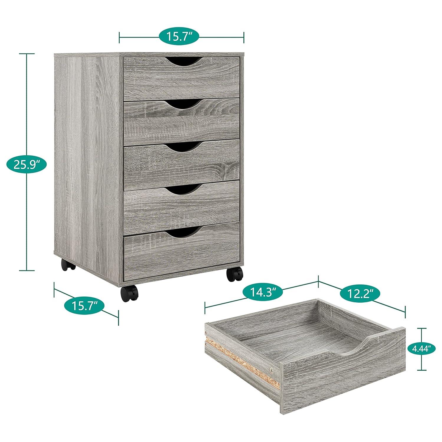 Grey Oak 5-Drawer Office Storage Cabinet with Casters