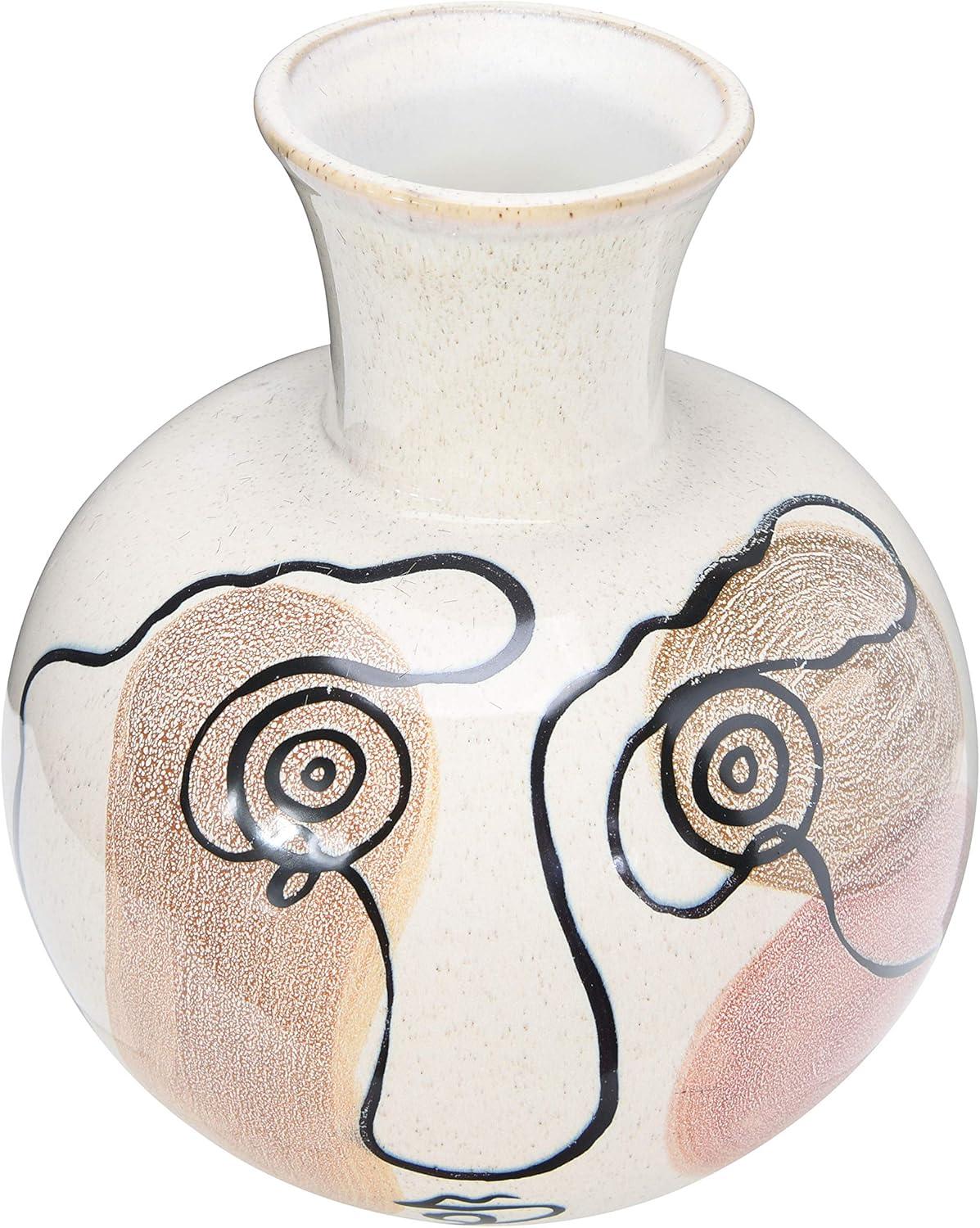 Bloomingville Multi Color Hand-Painted w/ Face Stoneware Vase