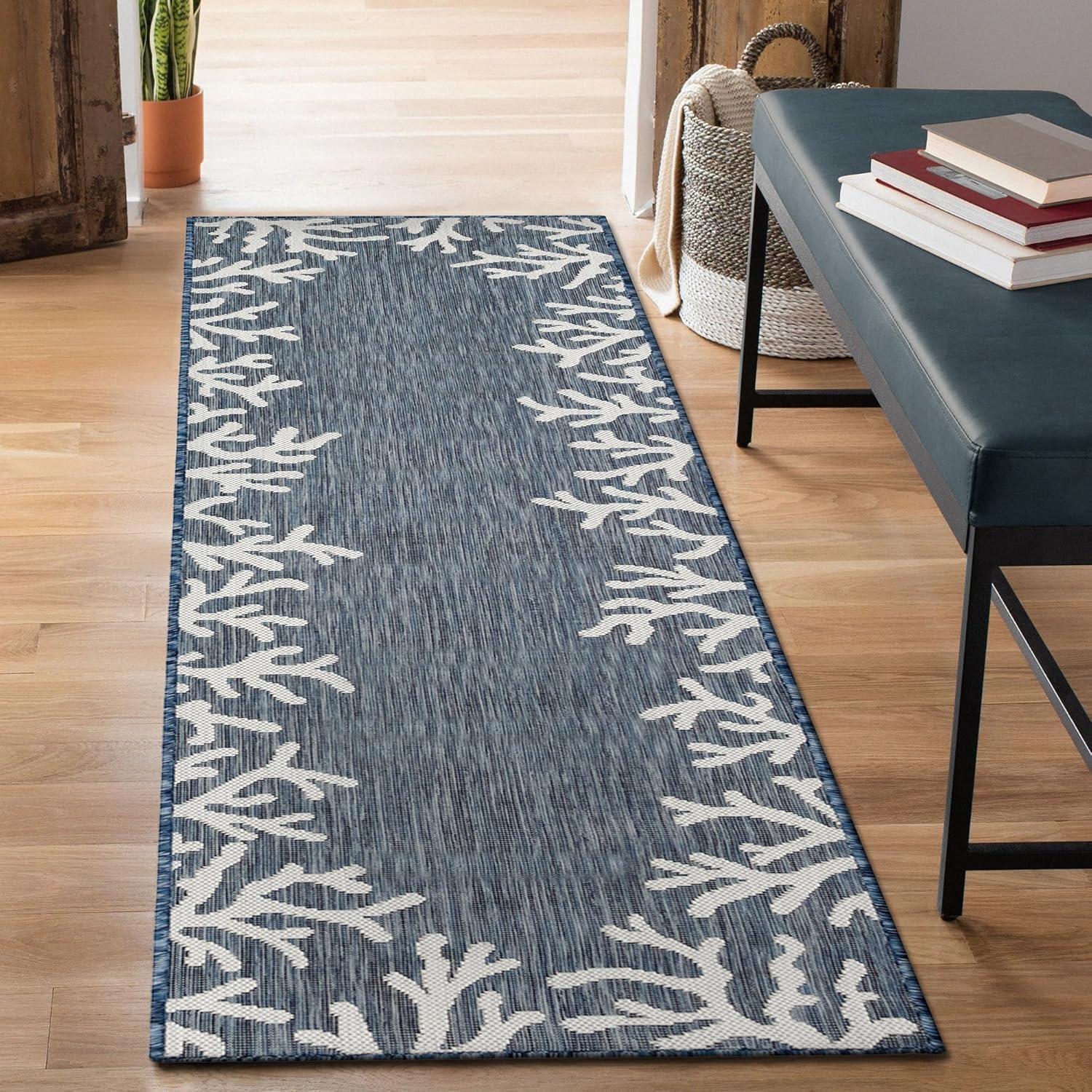 Liora Manne Carmel Coral Border Indoor/Outdoor Rug Navy 1'11" x 4'11"