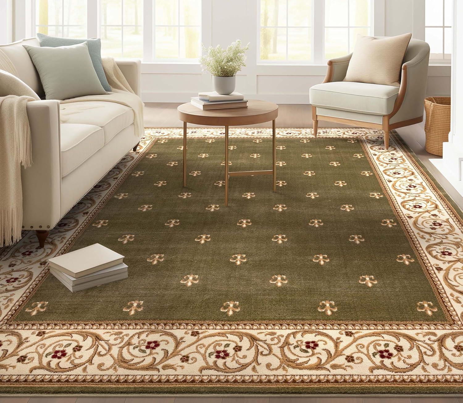 Well Woven Barclay Collection Fleur de Lis Light Blue 7'10" x 9'10" Area Rug - for Living Room, Bedroom, and Dining Room