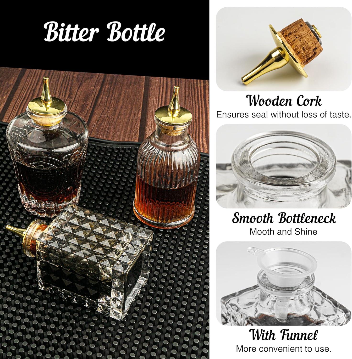 Vintage Clear Glass Bitters Bottle Set with Alloy Cap