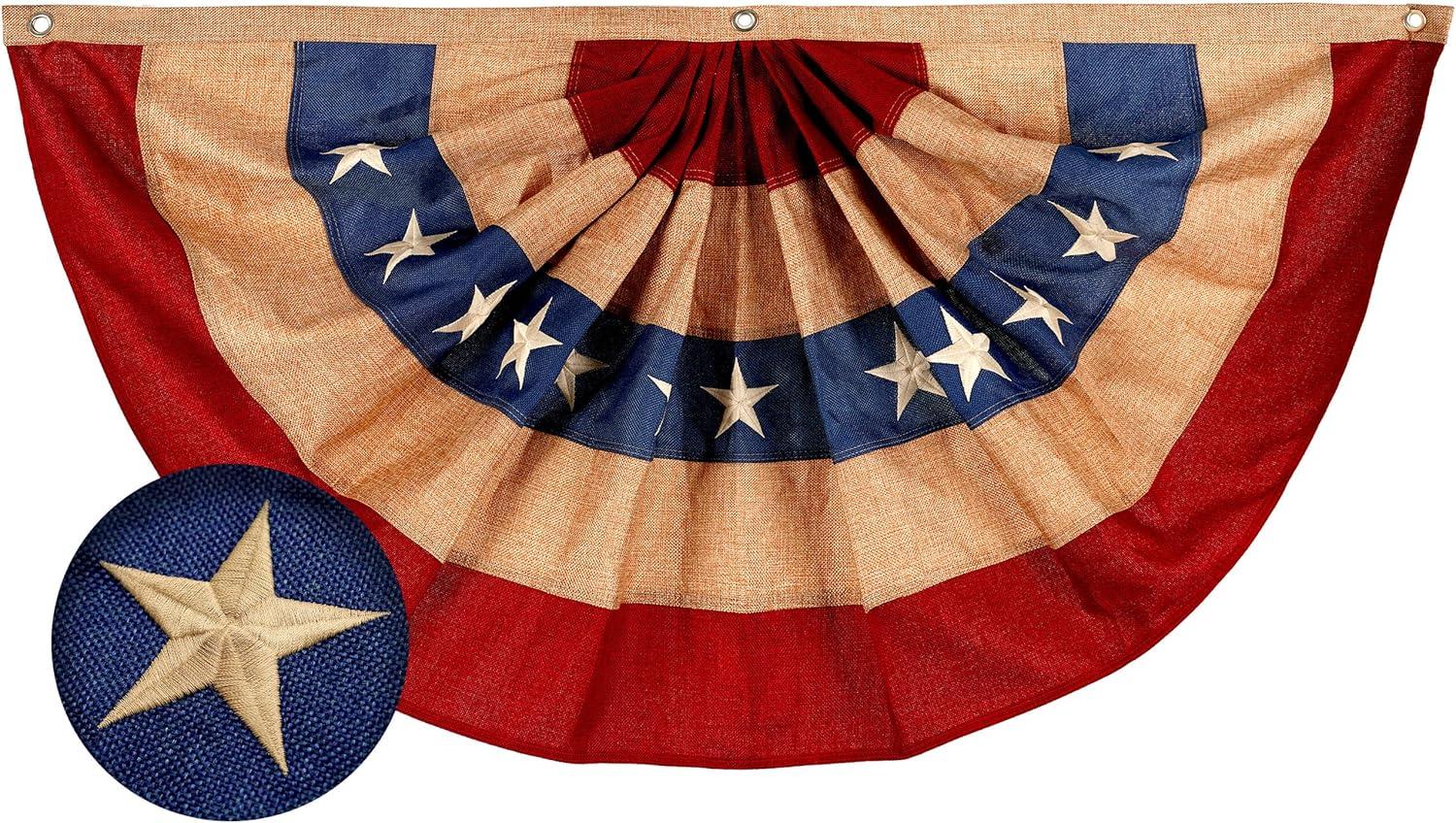 Patriotic Red and Blue Polyester Pleated Fan Flag 3x6FT