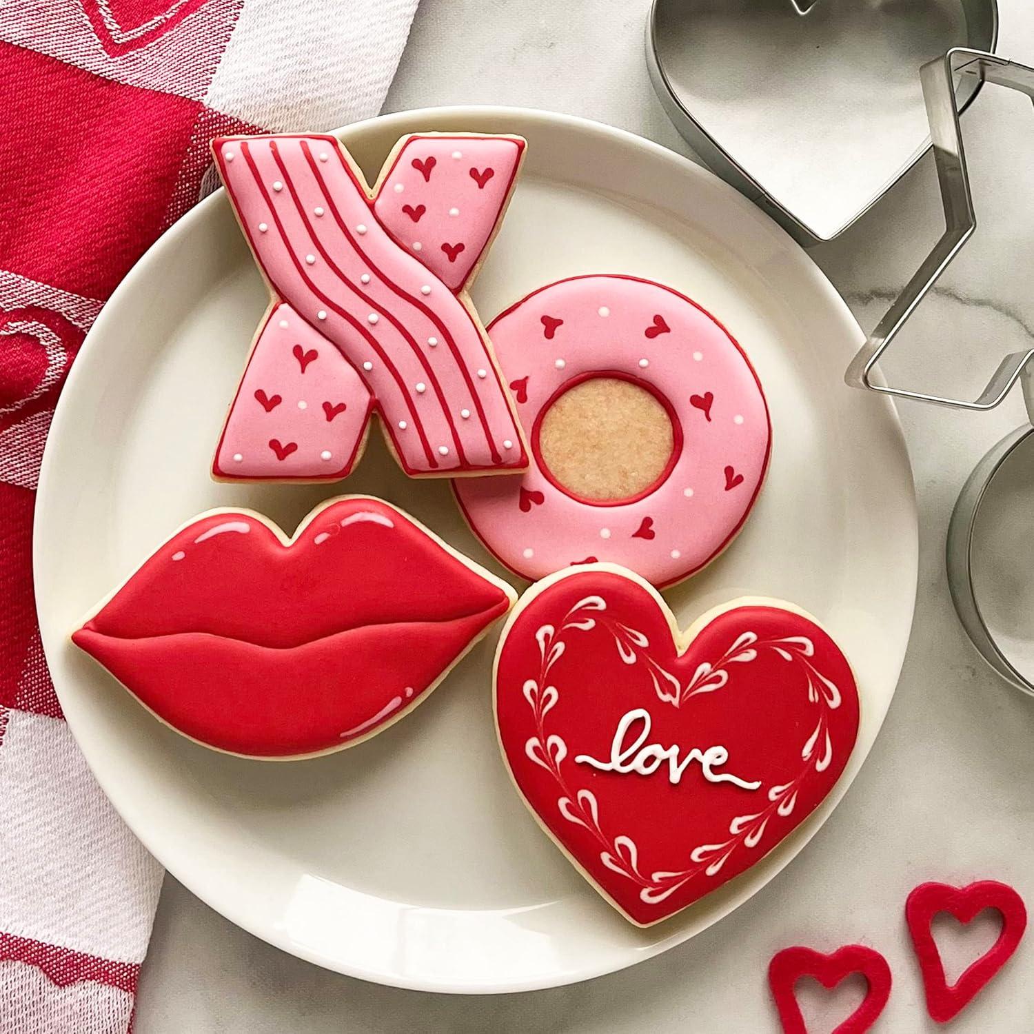 Valentines Cookie Cutters 4-Pc. Set Made in the USA by Ann Clark, Lips, Heart, X, and O