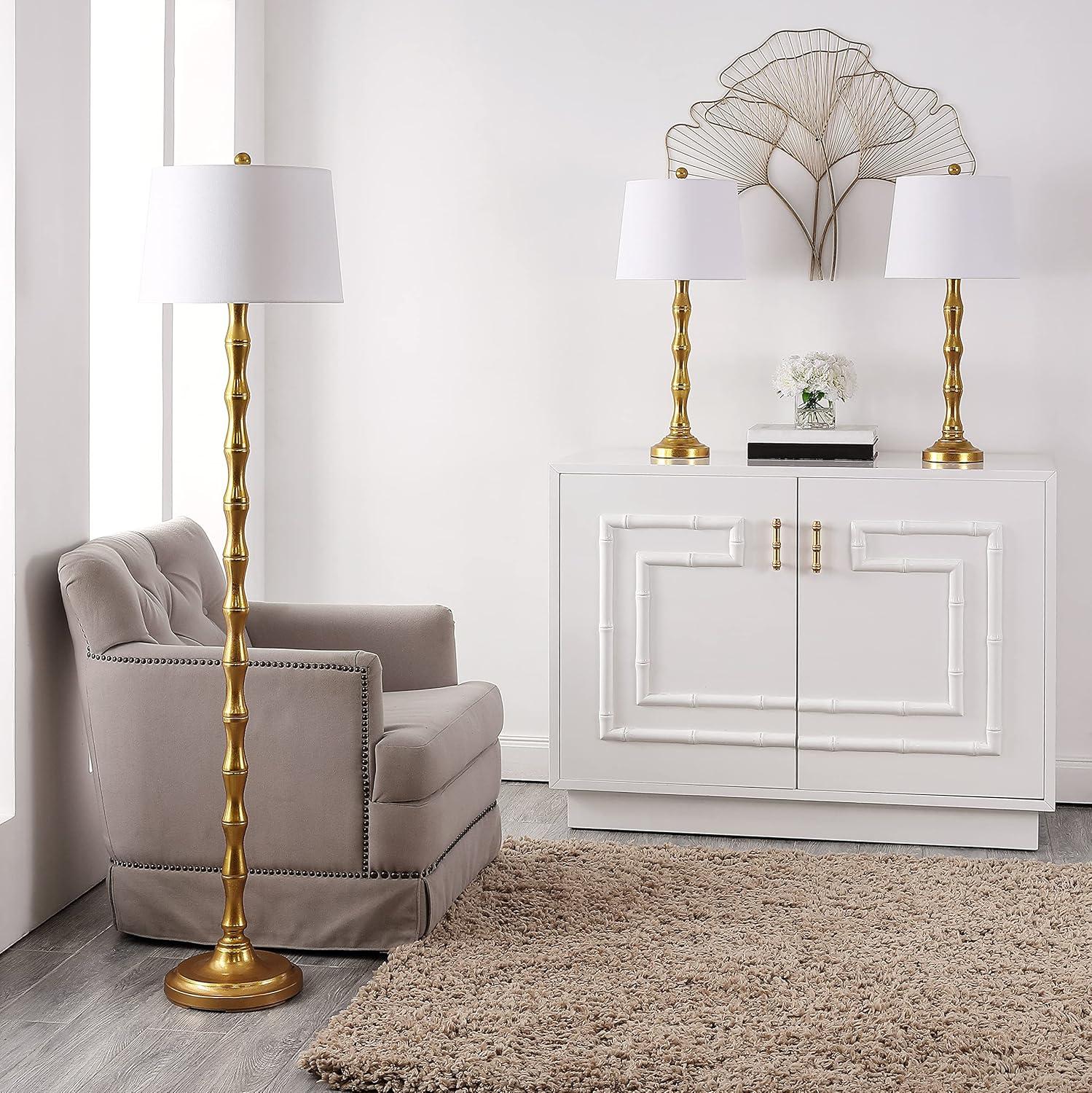 Aurelia Gold Leaf Floor and Table Lamp Set with White Shades