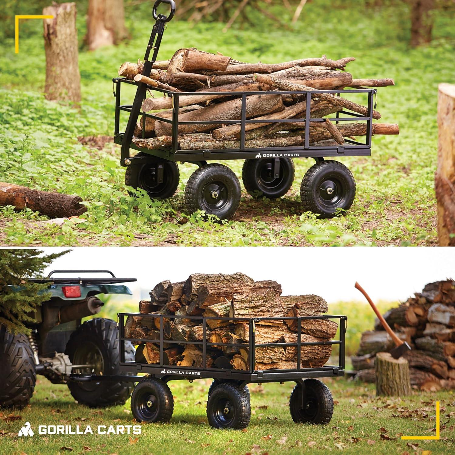 Heavy-Duty Black Steel Utility Cart with Removable Sides