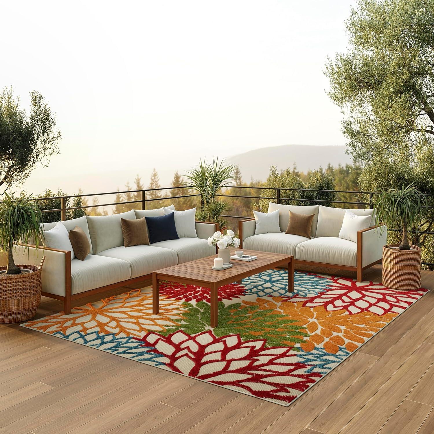 Nourison Aloha Floral 7' x 10' Green Tropical Indoor/Outdoor Area Rug
