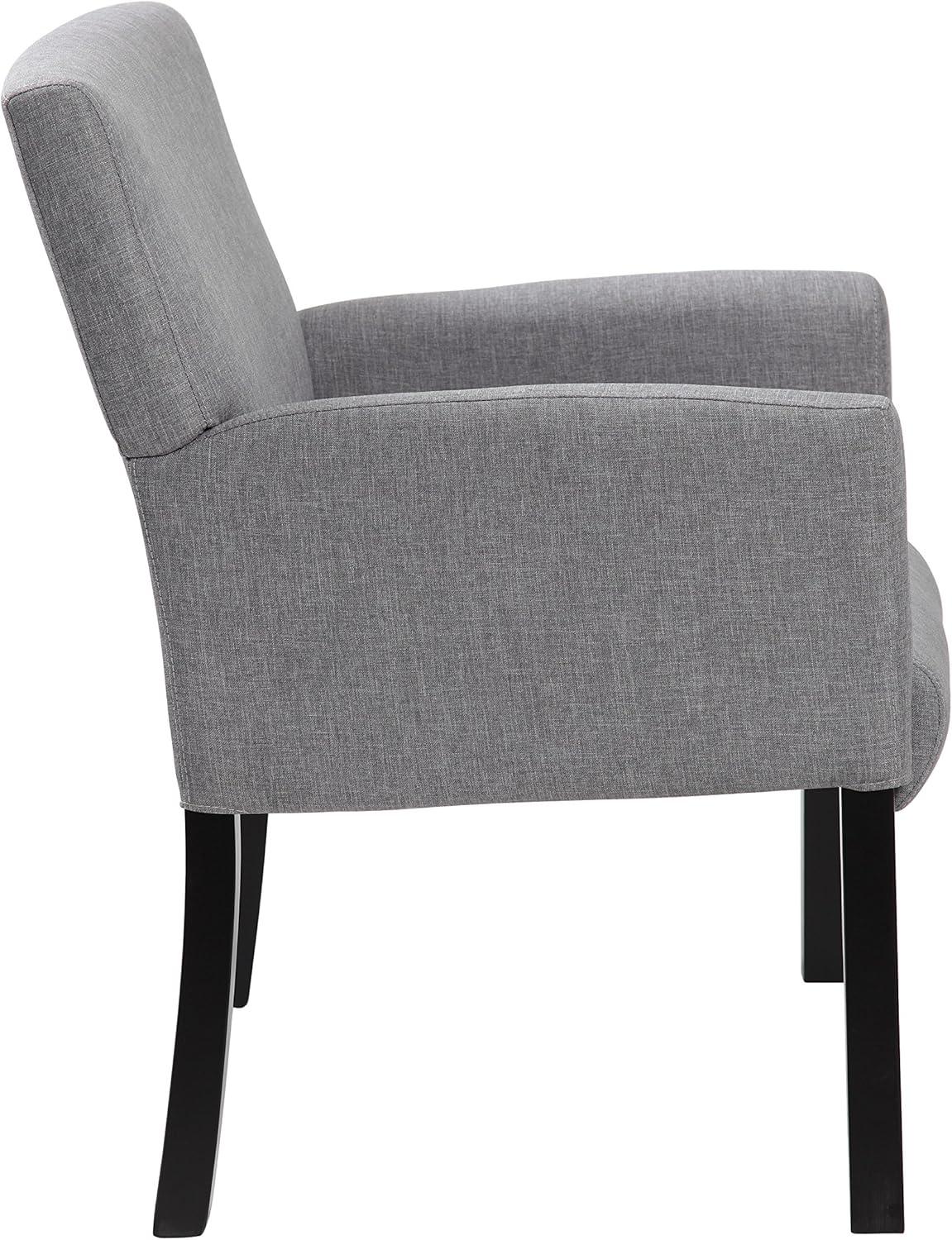 Elegant Medium Gray Linen Upholstered Guest Chair with Black Wood Legs