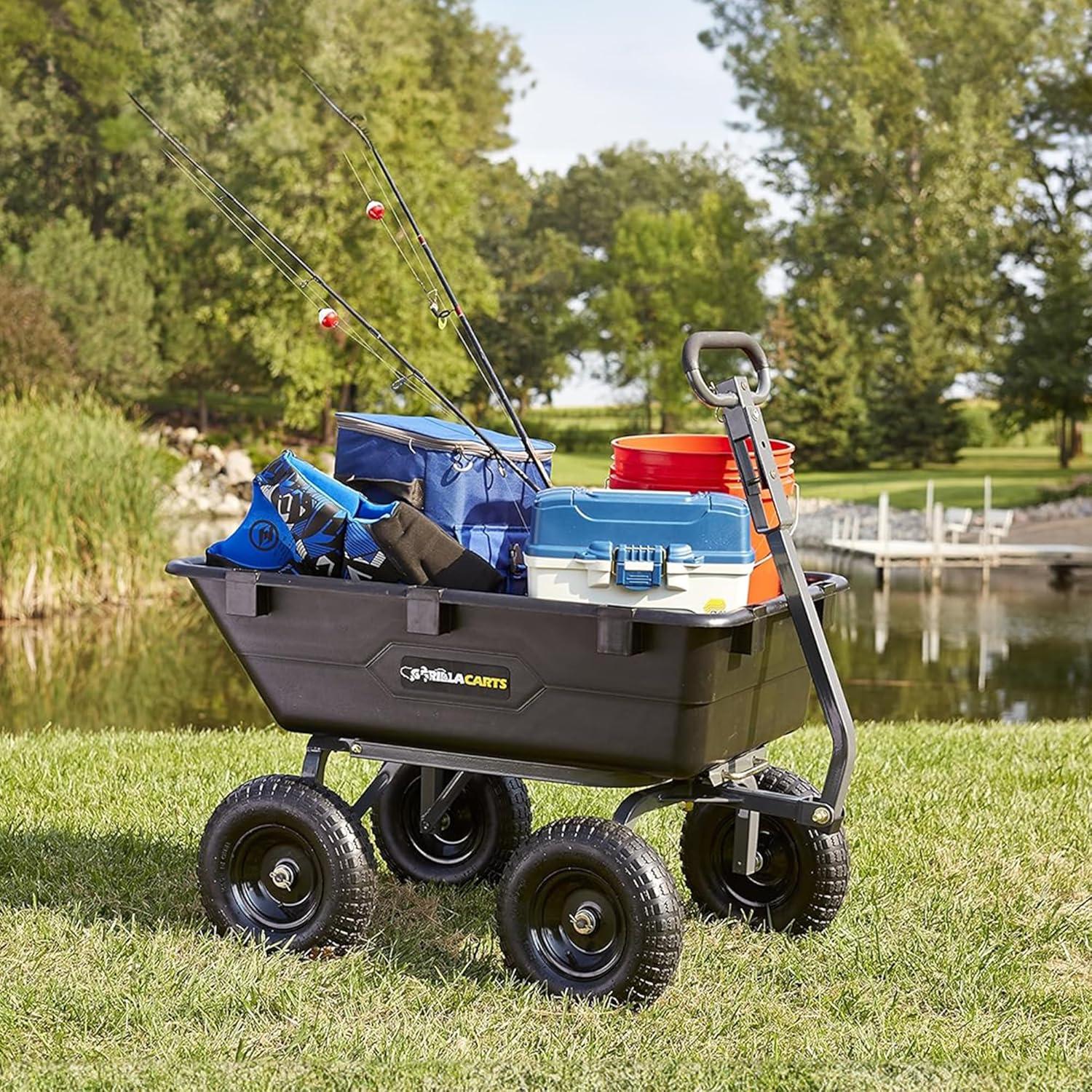 Heavy-Duty Black Alloy Steel Outdoor Hauler with Pneumatic Wheels